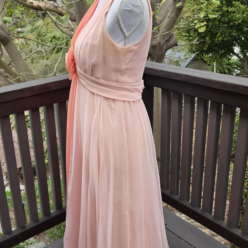 Jack Byan Vintage Seventies Coral Maxi Two-Tone Dress with Scarf Detail - Picture 6 of 10